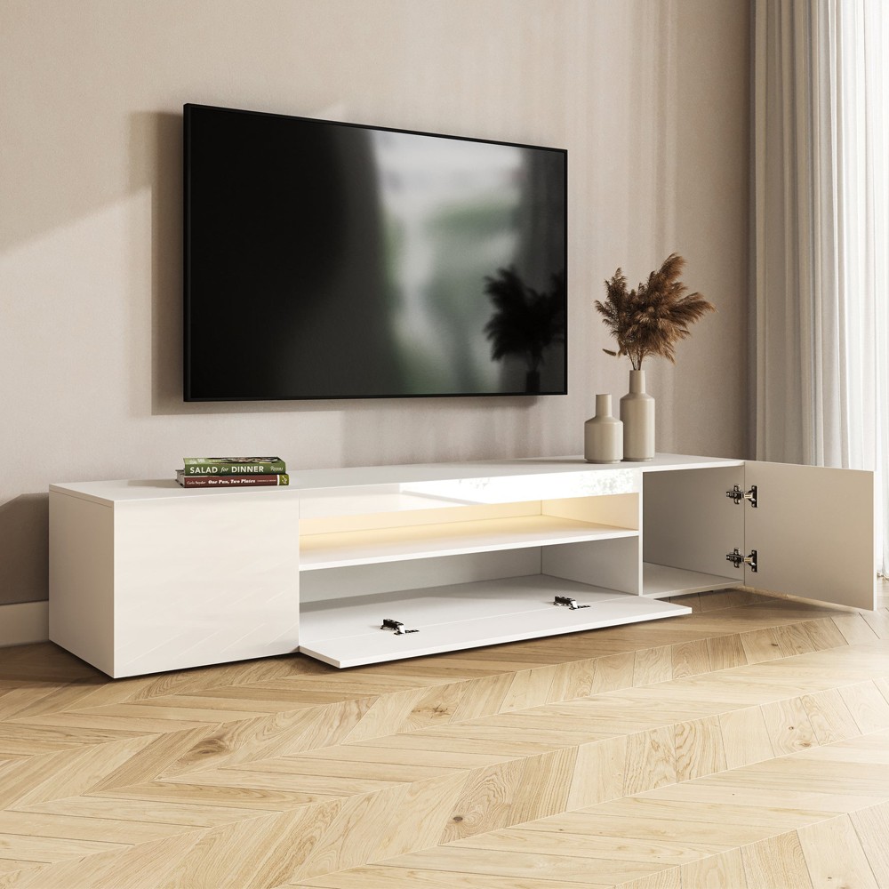 Modern High Gloss White TV Stand With LED Light JMY-Y-13 WE