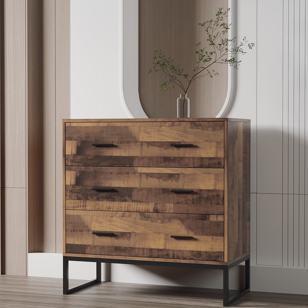 Modern Wood Cabinet 3 Drawers With Black Steel Finish J-DC-05-1
