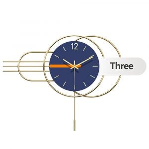 Modern Iron Gold Wall Clock With Kings Blue Face & Orange Stripe FBB22122