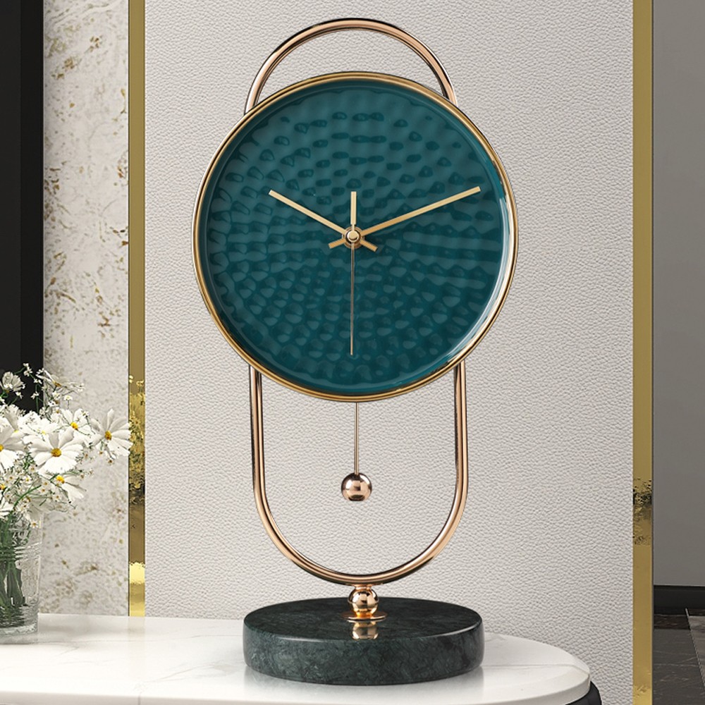 GOLD TURQOUISE SILENT TABLE CLOCK WITH GOLF BALL LOOK 6930-1