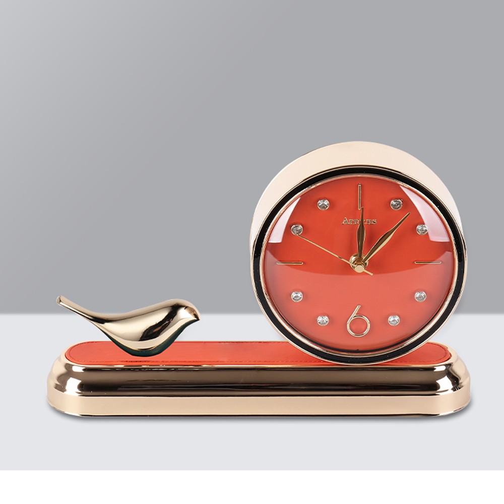 ARMENS FLATBED BASE TABLE CLOCK &GOLD RED DESIGN 6959C-1