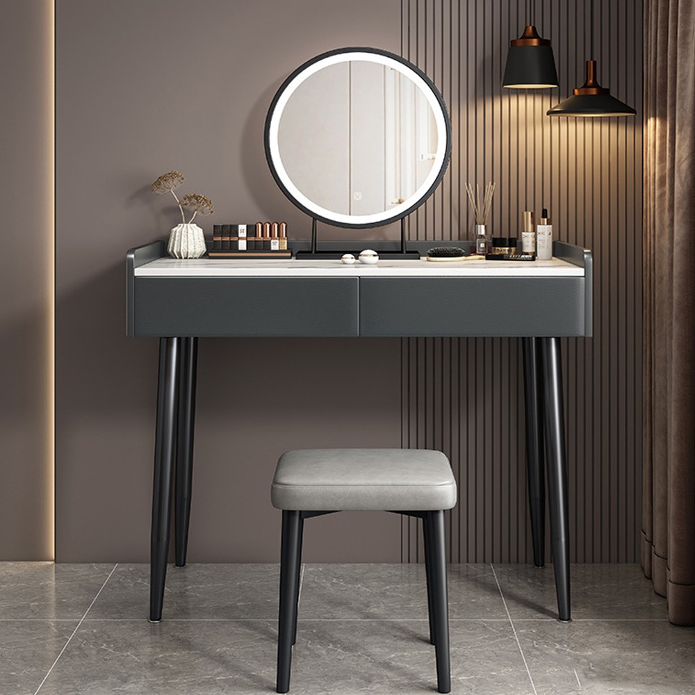 Modern Black & Dark Gray Dressign Table With Chair & Mirror JIC060203