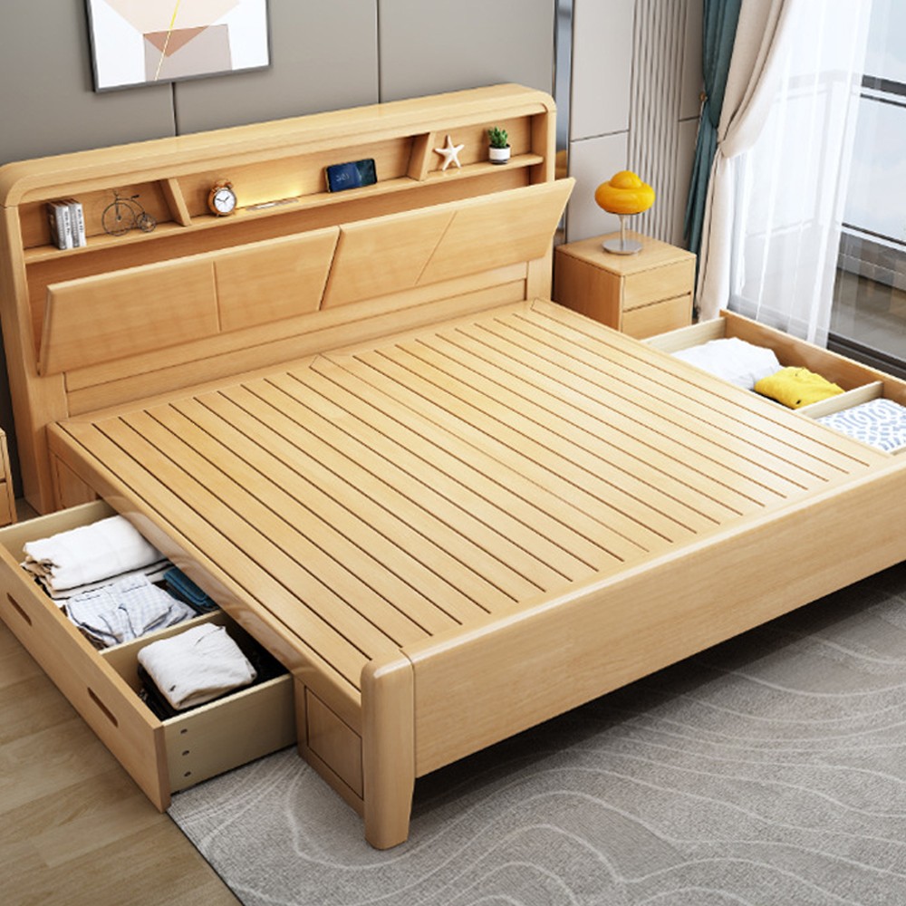 Modern Light Wood Bedbase with Side Drawers BK-B1.8 1800x2000cm