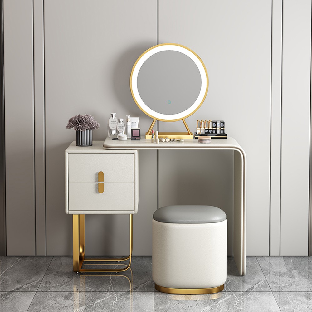 Modern Luxury White Dressing Table With Chair & Mirror F-1 White