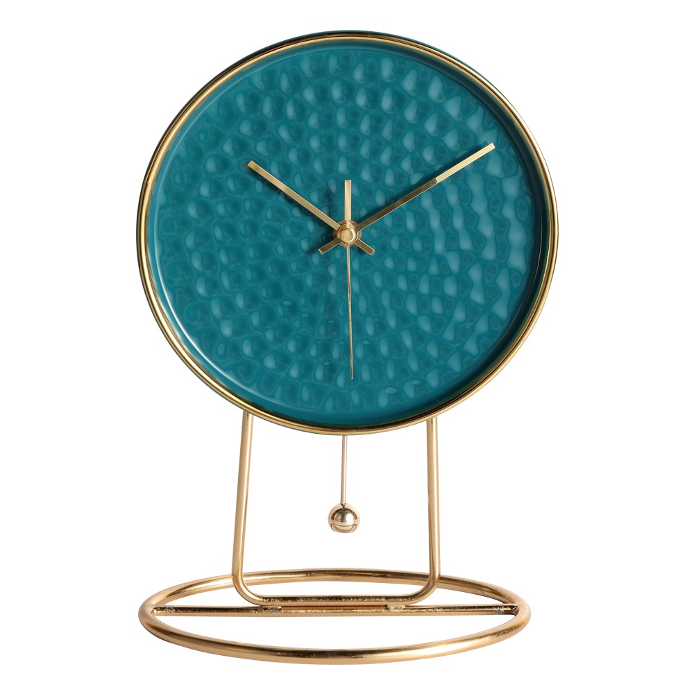 LUXURY SILENT TABLE CLOCK GOLF BALL WITH TURQUOISE & GOLD FINISH 6932A-1