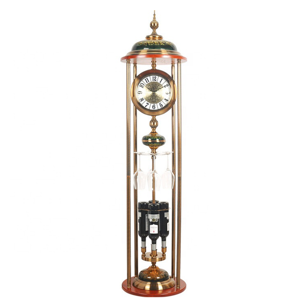 LUXURY STANDING BRONSE CLOCK WITH WINE BOTTLE & GLASS HOLDER 60002