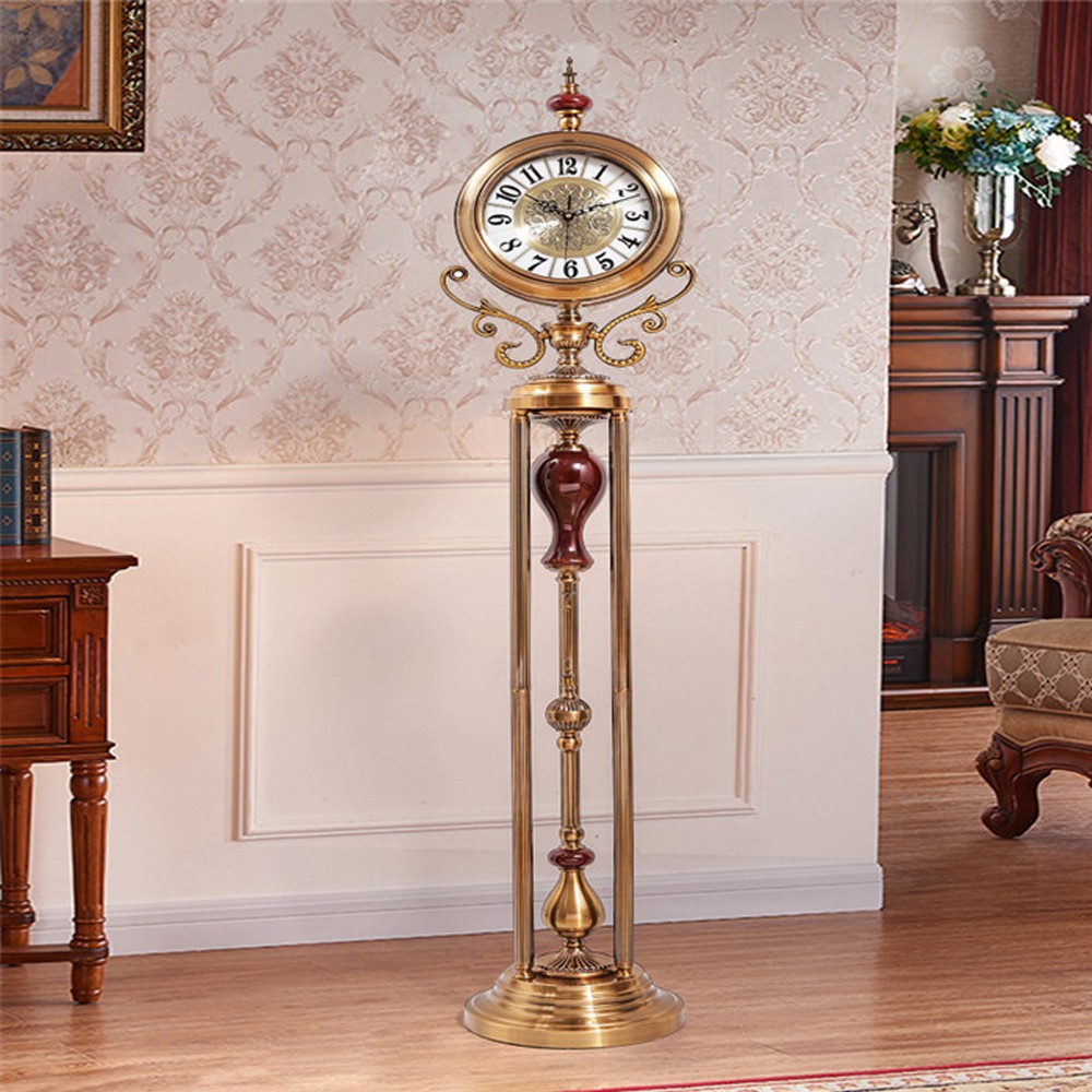 LUXURY FREE STANDING CLOCK BRONZE FINISH WITH COFFEE WOOD COLOR 6005