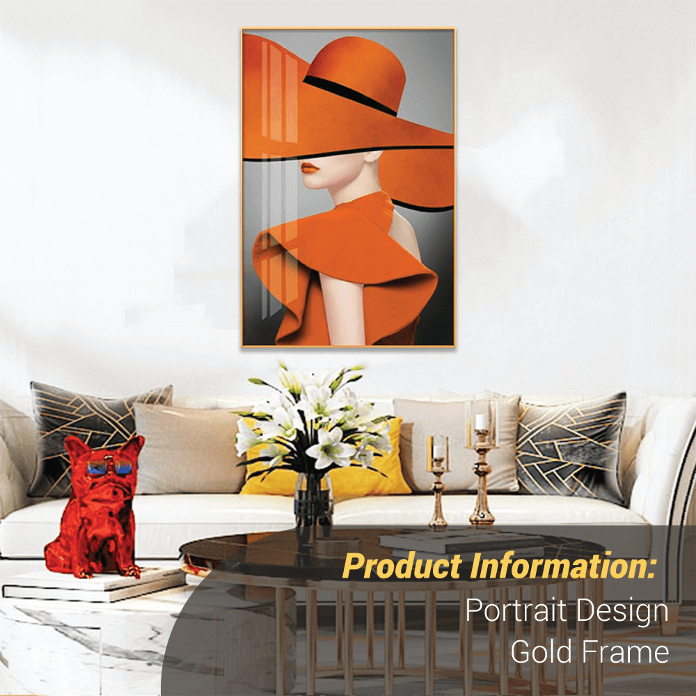 wall art painting decoration lady in orange