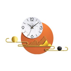 Modern White & orange Wall Clock With Gold Finish No Light 8183A
