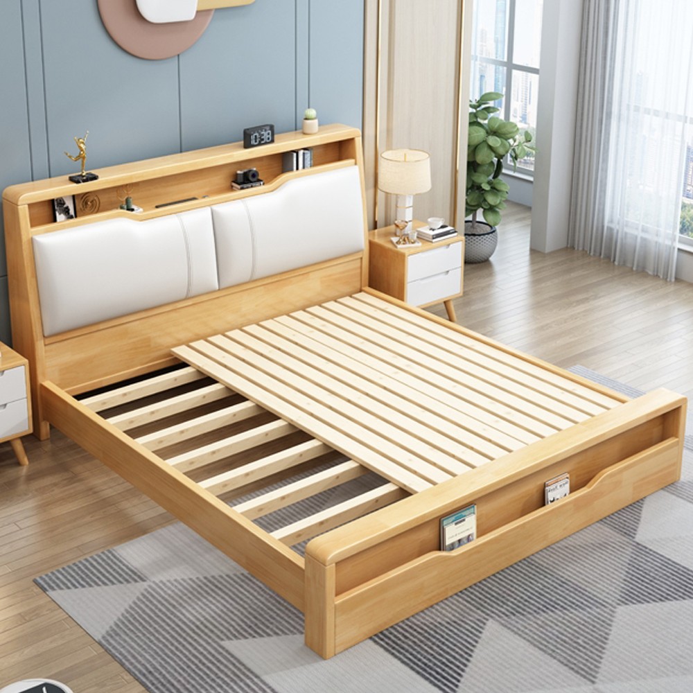 Modern Light Wood Bed Base With Pillows On Headrest BK-F1.8S / 1800cm x 2000cm