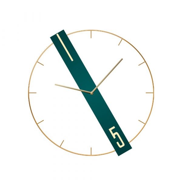 Modern Wall Clock Gold & Green Number 5 Clean Style 2007A