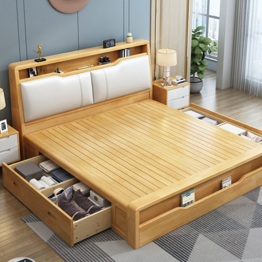 Modern Bedbase With Side Drawers And Headrest Pillows BK-B1.8S / 1800cm x 2000cm
