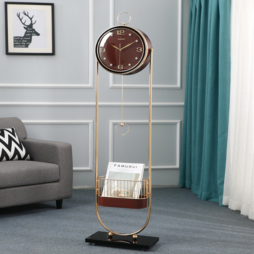 LUXURY ARMENS STANDING CLOCK GOLD & BROWN LEATHER FINISH 60018B